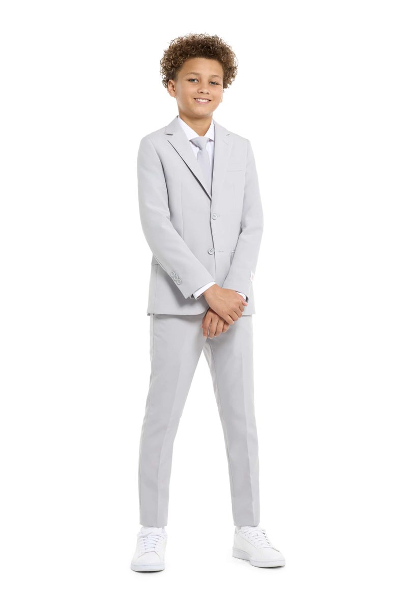 Opposuits Teen Boys Groovy Grey Solid Color Suit - Prom and Wedding Party Outfit - Including Blazer, Pants and Tie - Grey - Size: 10 Years - Image 1